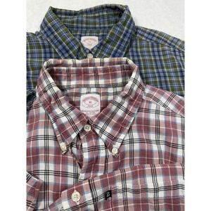 Brooks Brothers 346 Mens XL Short Sleeve Plaid Button Down Shirt Bundle 2 Pack‎